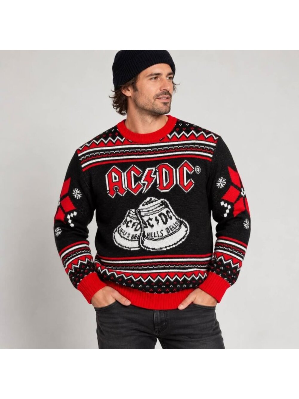 AC/DC Hells Bells Christmas Ugly Sweater Men’s XL Black Red Knit